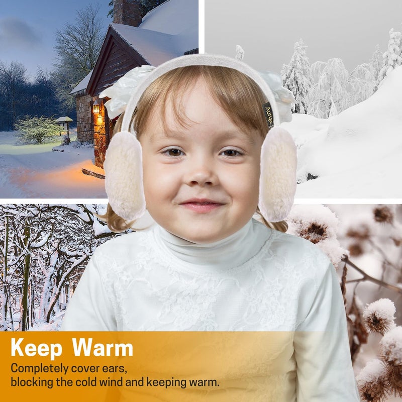 Aurya Kids Classic Ear Warmers/Earmuffs-Winter Faux Fur Warm Ear Muffs for Boys and Girls (Off-white) - Image 5